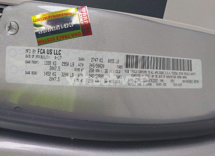 Photo 9 of 2017 Chrysler Pacifica LIMITED (VIN 2C4RC1GG0HR763337)