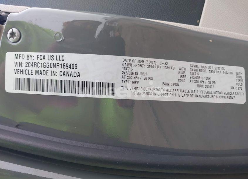 Photo 9 of 2022 Chrysler Pacifica LIMITED (VIN 2C4RC1GG0NR169469)