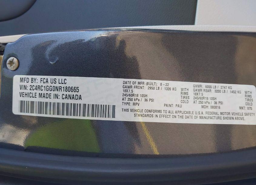 Photo 9 of 2022 Chrysler Pacifica LIMITED (VIN 2C4RC1GG0NR180665)