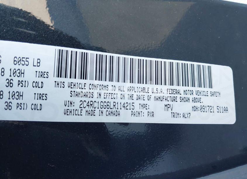 Photo 9 of 2020 Chrysler Pacifica LIMITED (VIN 2C4RC1GG6LR114215)