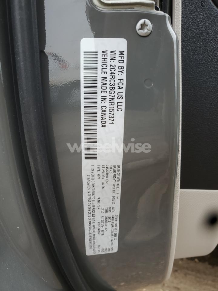 Photo 13 of 2022 CHRYSLER PACIFICA TOURING L (VIN 2C4RC3BG7NR157371)