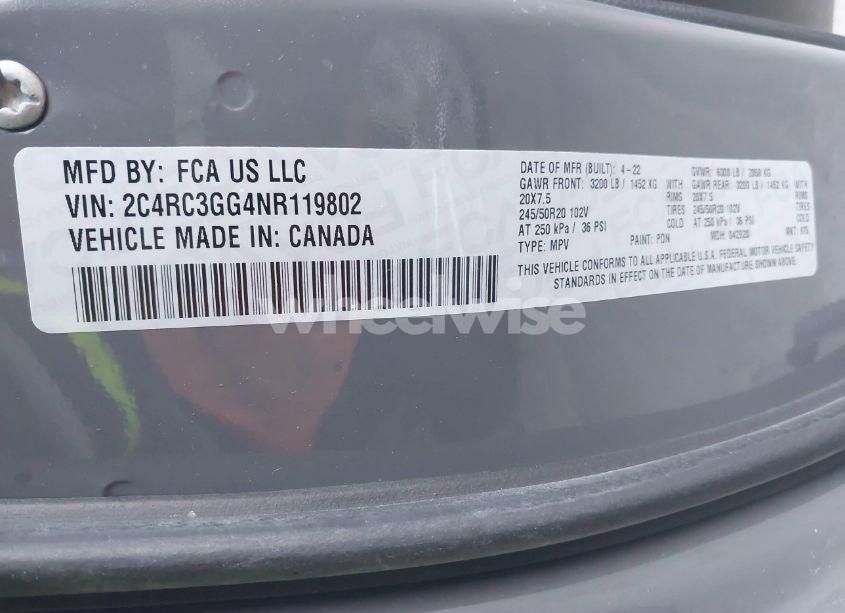 Photo 9 of 2022 Chrysler Pacifica LIMITED AWD (VIN 2C4RC3GG4NR119802)