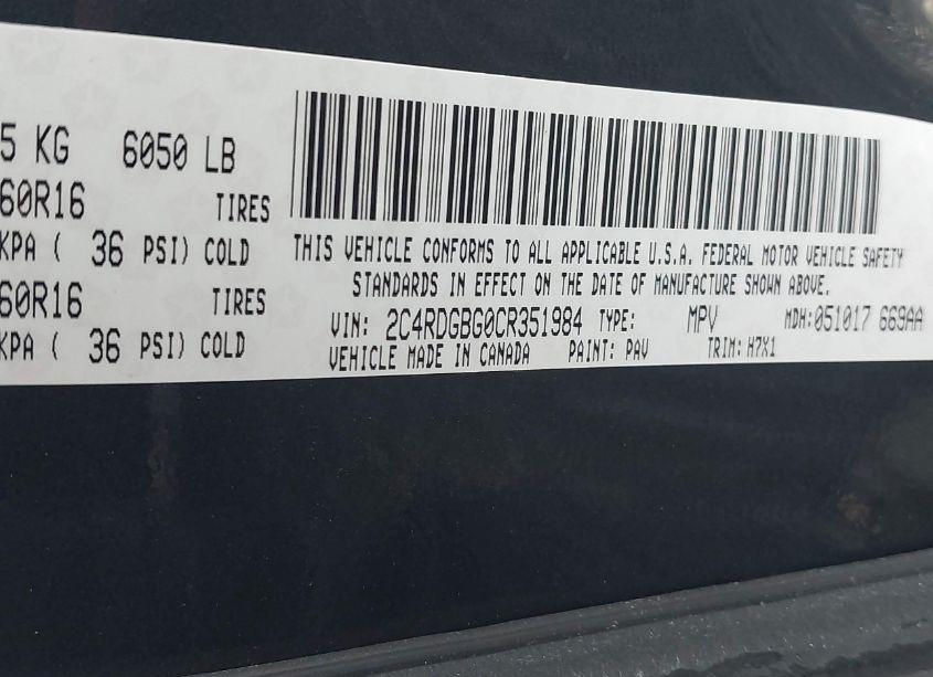 Photo 9 of 2012 Dodge Grand CARAVAN SE/AVP (VIN 2C4RDGBG0CR351984)