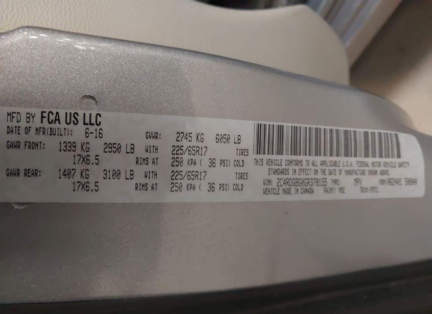 Photo 9 of 2016 Dodge Grand CARAVAN SE (VIN 2C4RDGBG0GR378155)