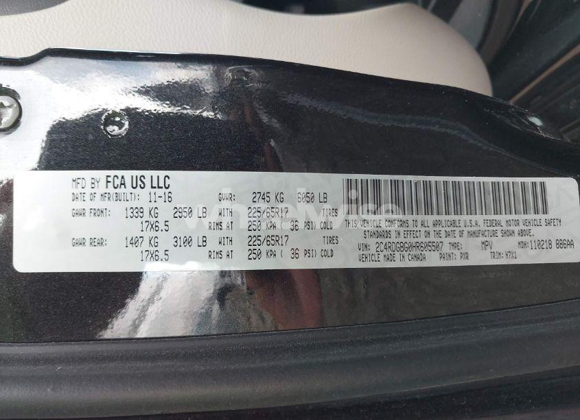 Photo 9 of 2017 Dodge Grand CARAVAN SE (VIN 2C4RDGBG0HR605507)