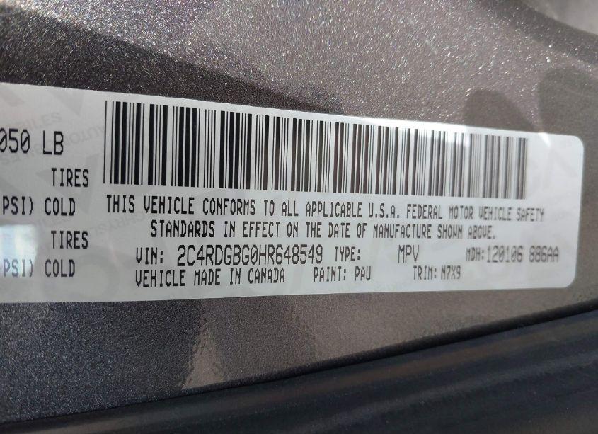 Photo 9 of 2017 Dodge Grand CARAVAN SE PLUS (VIN 2C4RDGBG0HR648549)