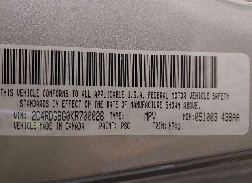 Photo 9 of 2019 Dodge Grand CARAVAN SE (VIN 2C4RDGBG0KR700026)