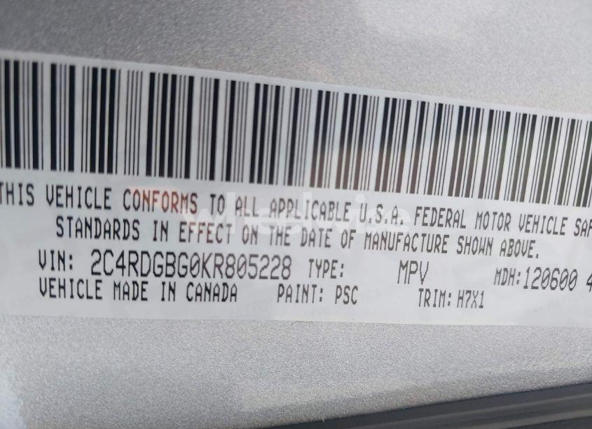 Photo 9 of 2019 Dodge Grand CARAVAN SE (VIN 2C4RDGBG0KR805228)