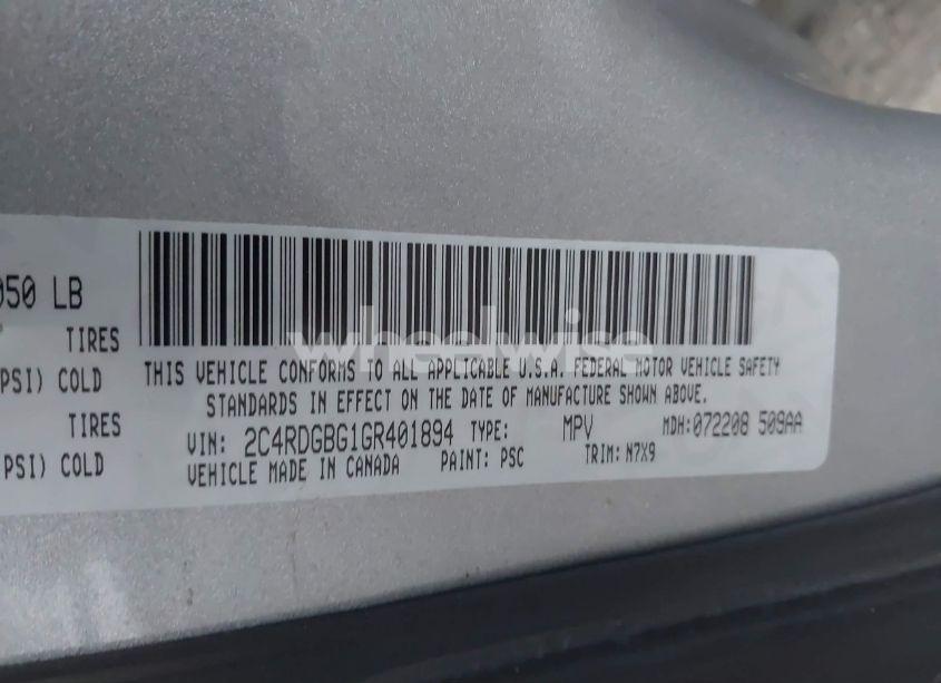 Photo 9 of 2016 Dodge Grand CARAVAN SE PLUS (VIN 2C4RDGBG1GR401894)