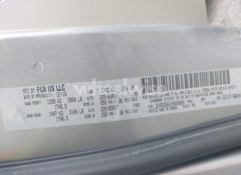 Photo 9 of 2017 Dodge Grand CARAVAN SE (VIN 2C4RDGBG1HR660824)