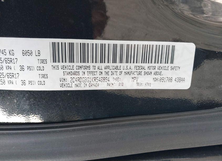 Photo 9 of 2019 Dodge Grand CARAVAN SE (VIN 2C4RDGBG1KR546894)