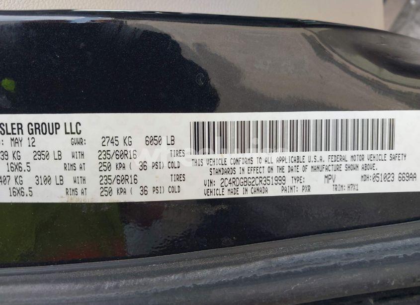 Photo 9 of 2012 Dodge Grand CARAVAN SE/AVP (VIN 2C4RDGBG2CR351999)