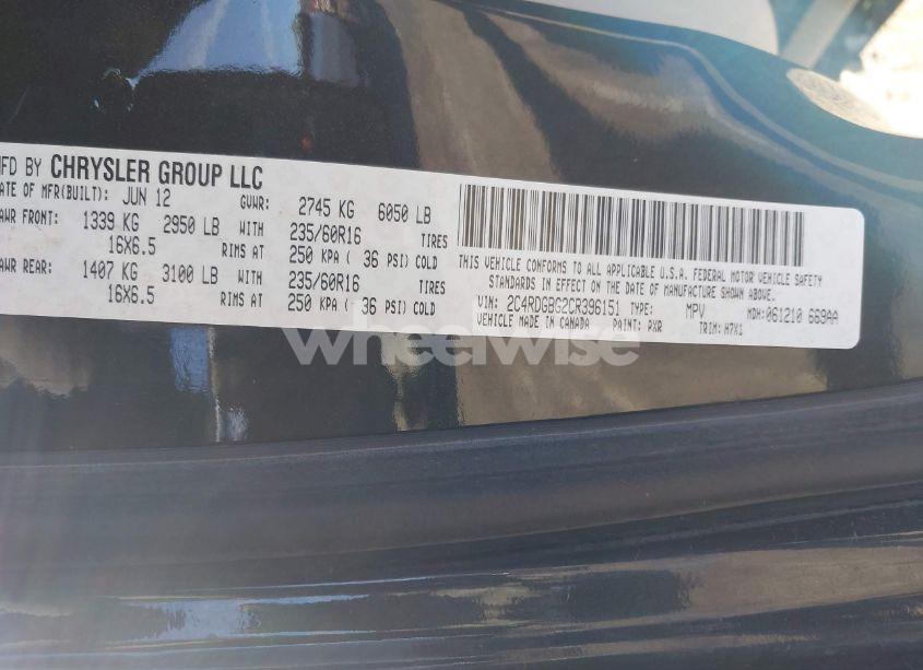 Photo 9 of 2012 Dodge Grand CARAVAN SE/AVP (VIN 2C4RDGBG2CR396151)