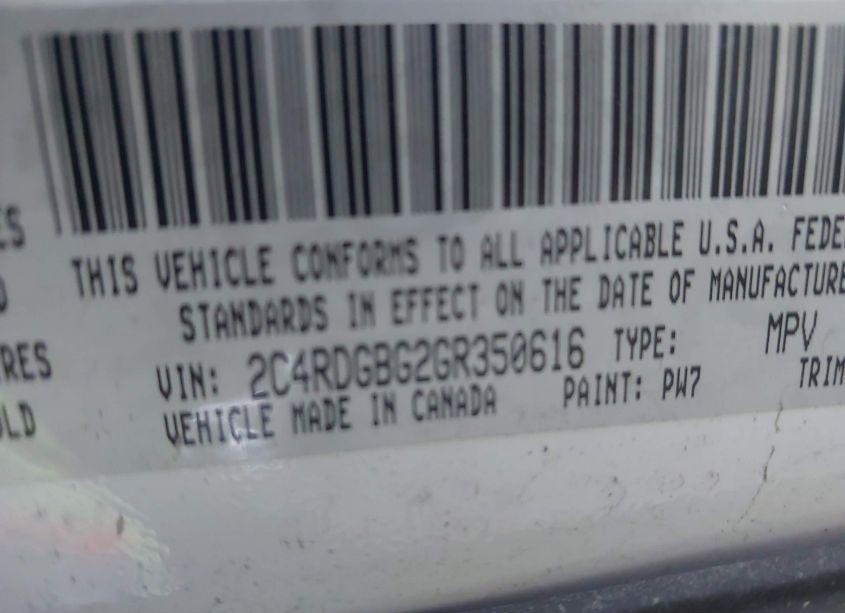 Photo 9 of 2016 Dodge Grand CARAVAN SE PLUS (VIN 2C4RDGBG2GR350616)