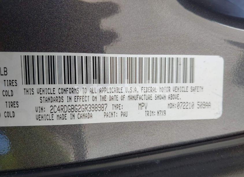 Photo 9 of 2016 Dodge Grand CARAVAN SE PLUS (VIN 2C4RDGBG2GR398987)