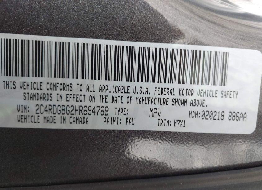 Photo 9 of 2017 Dodge Grand CARAVAN SE (VIN 2C4RDGBG2HR694769)