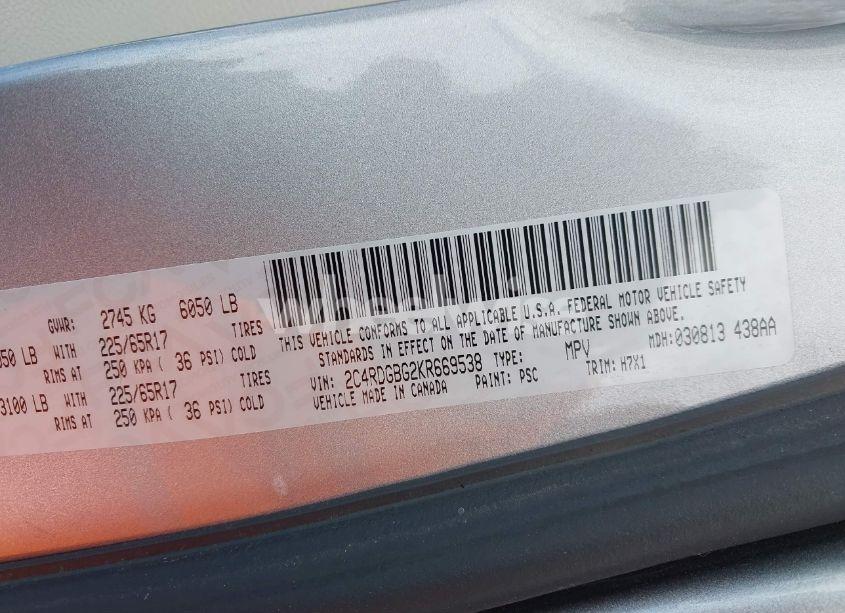 Photo 9 of 2019 Dodge Grand CARAVAN SE (VIN 2C4RDGBG2KR669538)