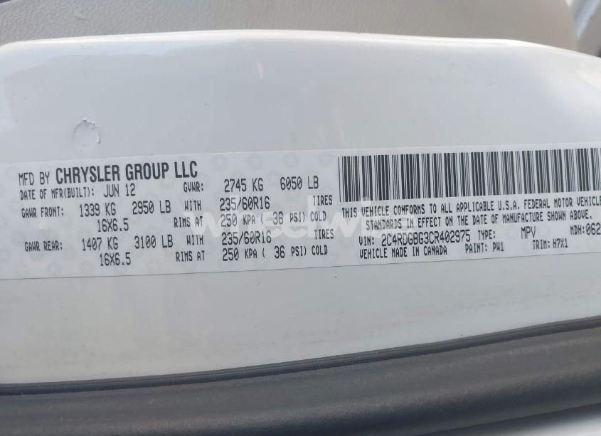 Photo 9 of 2012 Dodge Grand CARAVAN SE/AVP (VIN 2C4RDGBG3CR402975)