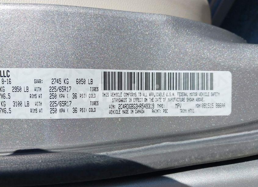 Photo 9 of 2017 Dodge Grand CARAVAN SE (VIN 2C4RDGBG3HR549319)