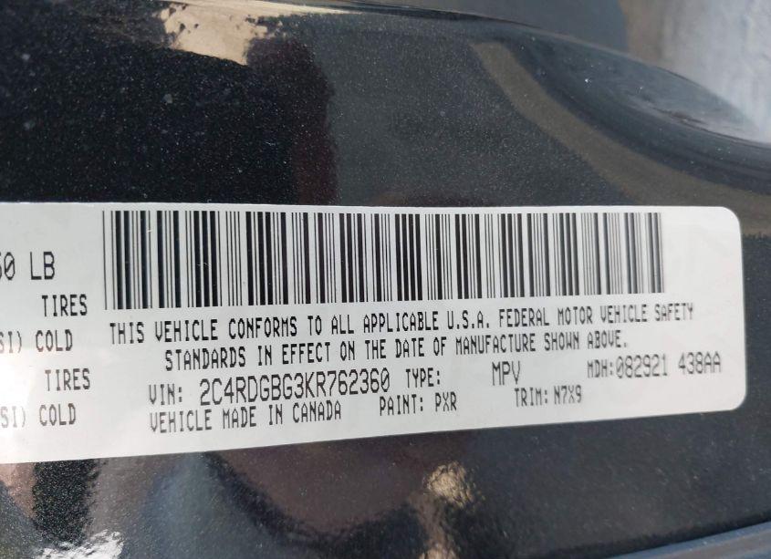 Photo 9 of 2019 Dodge Grand CARAVAN SE 35TH ANNIVERSARY EDITION (VIN 2C4RDGBG3KR762360)