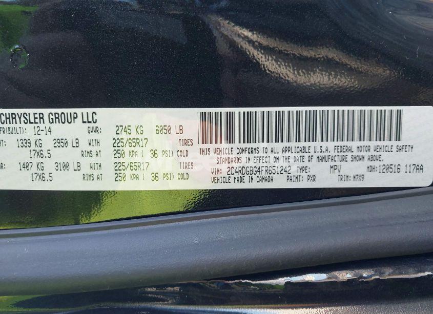 Photo 9 of 2015 Dodge Grand CARAVAN SE (VIN 2C4RDGBG4FR651242)