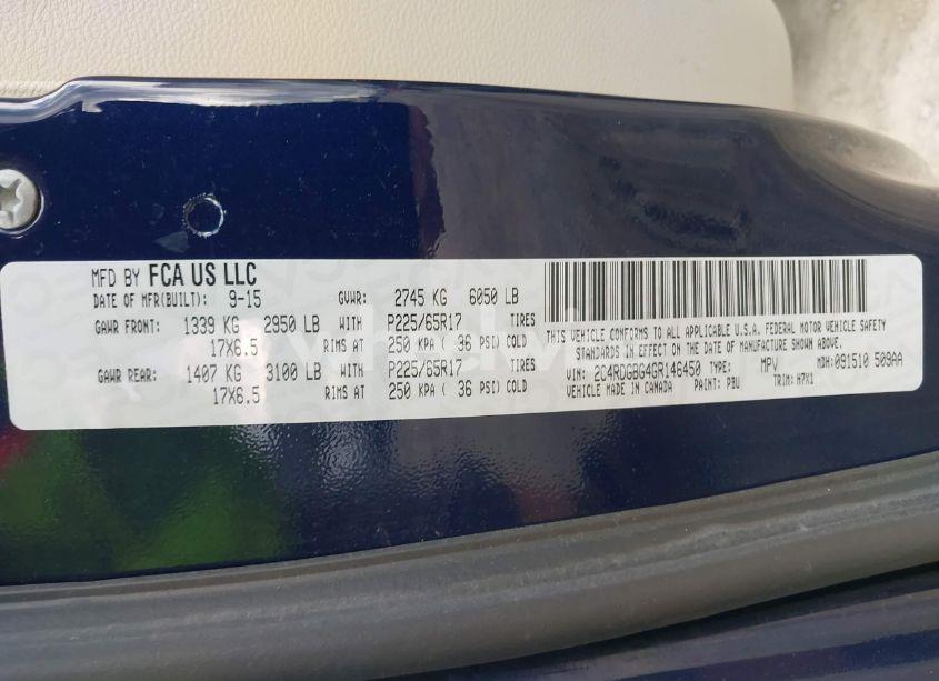 Photo 9 of 2016 Dodge Grand CARAVAN SE (VIN 2C4RDGBG4GR146450)