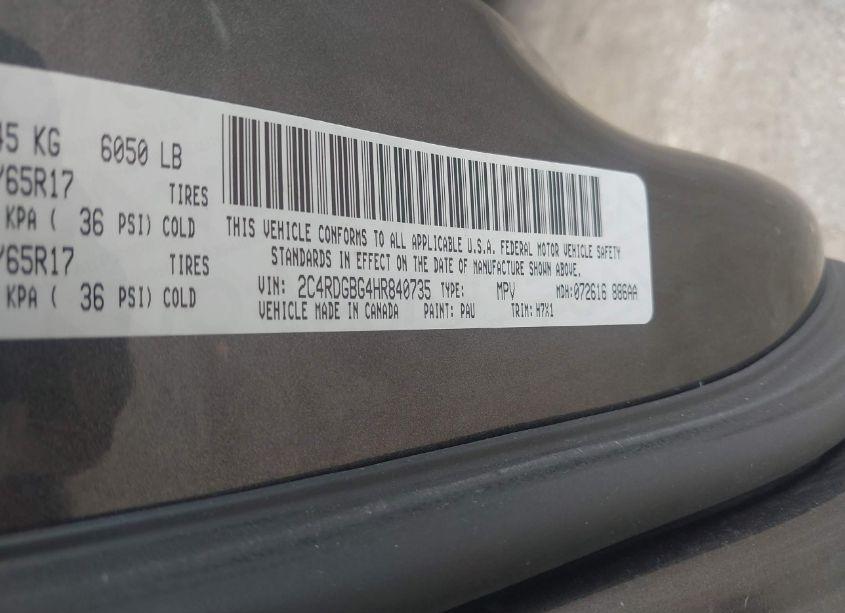 Photo 9 of 2017 Dodge Grand CARAVAN SE (VIN 2C4RDGBG4HR840735)