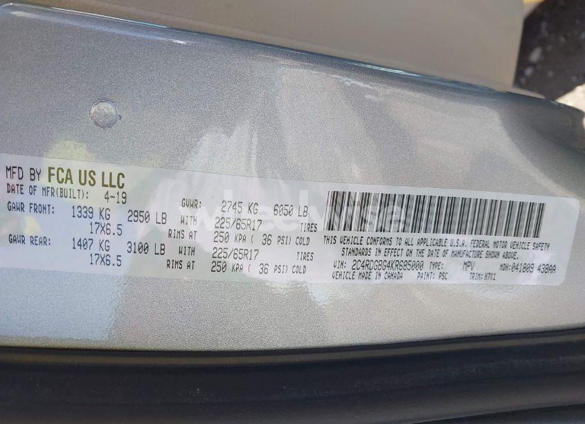 Photo 9 of 2019 Dodge Grand CARAVAN SE (VIN 2C4RDGBG4KR685000)