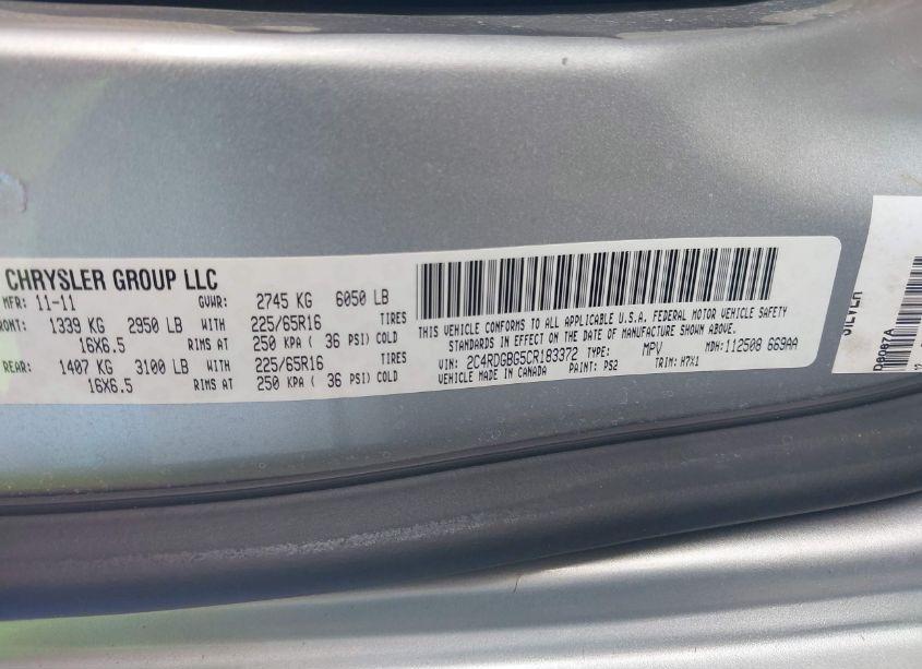 Photo 9 of 2012 Dodge Grand CARAVAN SE/AVP (VIN 2C4RDGBG5CR183372)