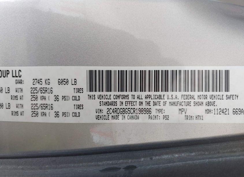 Photo 9 of 2012 Dodge Grand CARAVAN SE/AVP (VIN 2C4RDGBG5CR198986)