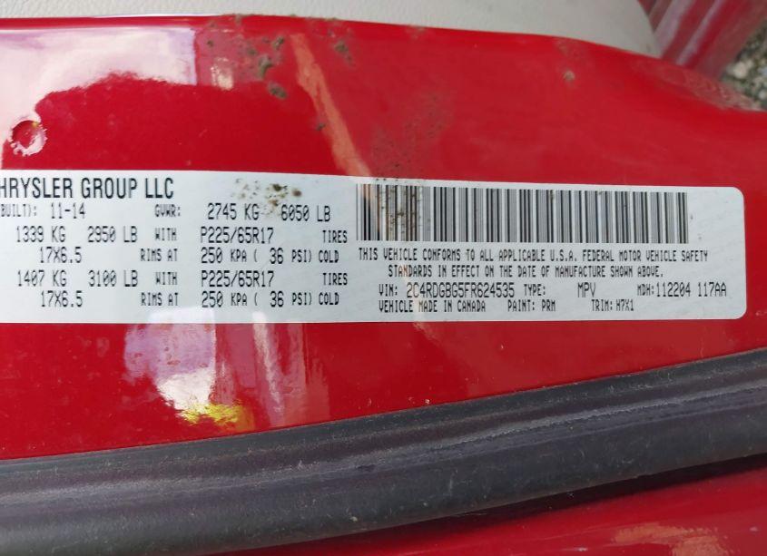 Photo 9 of 2015 Dodge Grand CARAVAN SE (VIN 2C4RDGBG5FR624535)