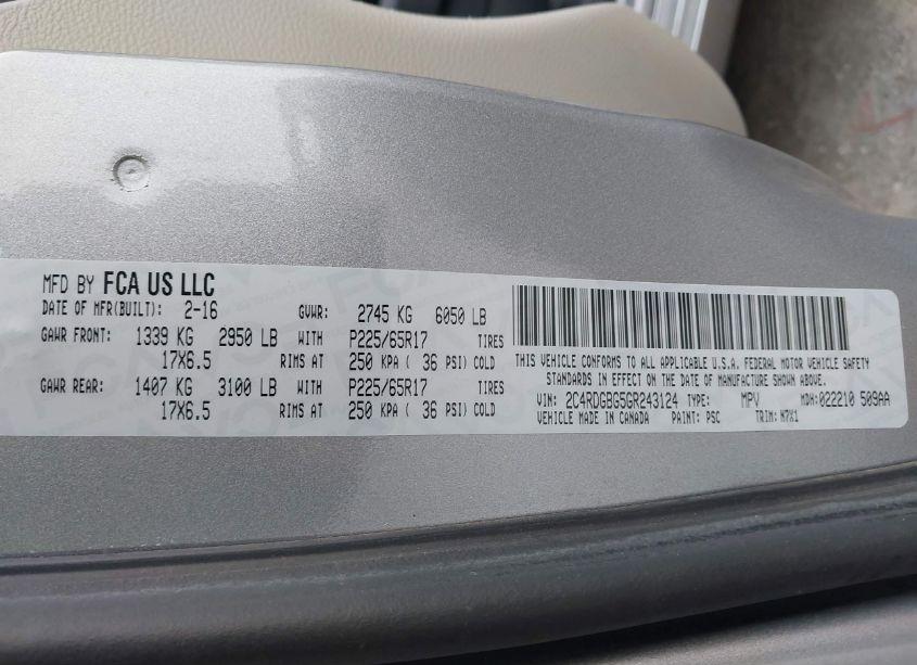 Photo 9 of 2016 Dodge Grand CARAVAN SE PLUS (VIN 2C4RDGBG5GR243124)