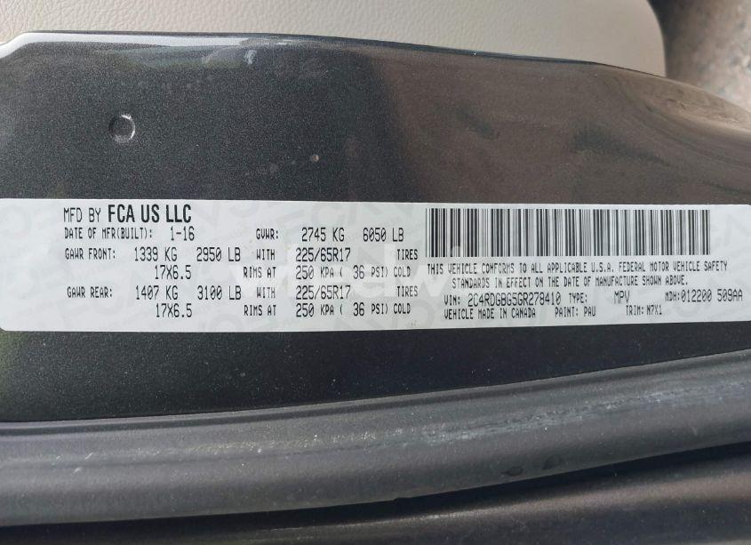 Photo 9 of 2016 Dodge Grand CARAVAN SE PLUS (VIN 2C4RDGBG5GR278410)