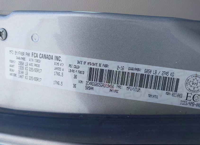 Photo 9 of 2016 Dodge Grand CARAVAN SE/SXT (VIN 2C4RDGBG5GR319456)