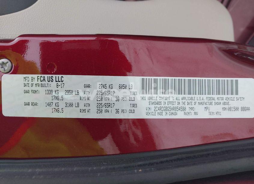 Photo 9 of 2017 Dodge Grand CARAVAN SE (VIN 2C4RDGBG5HR854580)