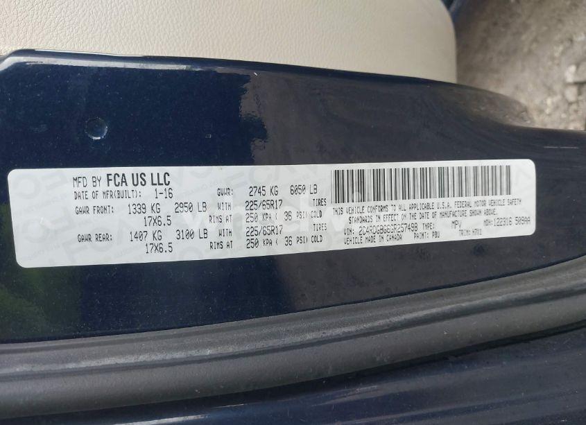 Photo 9 of 2016 Dodge Grand CARAVAN SE (VIN 2C4RDGBG6GR257498)