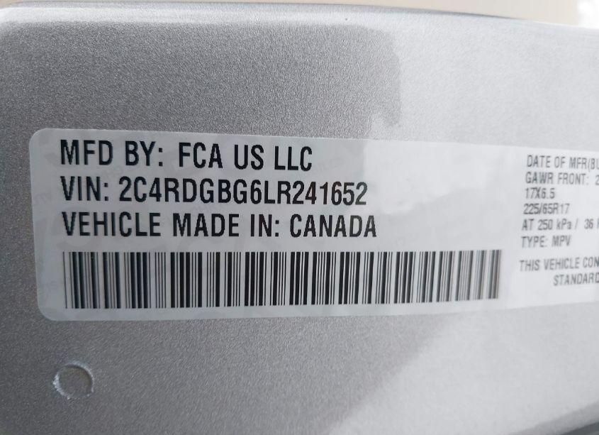 Photo 9 of 2020 Dodge Grand CARAVAN SE (VIN 2C4RDGBG6LR241652)