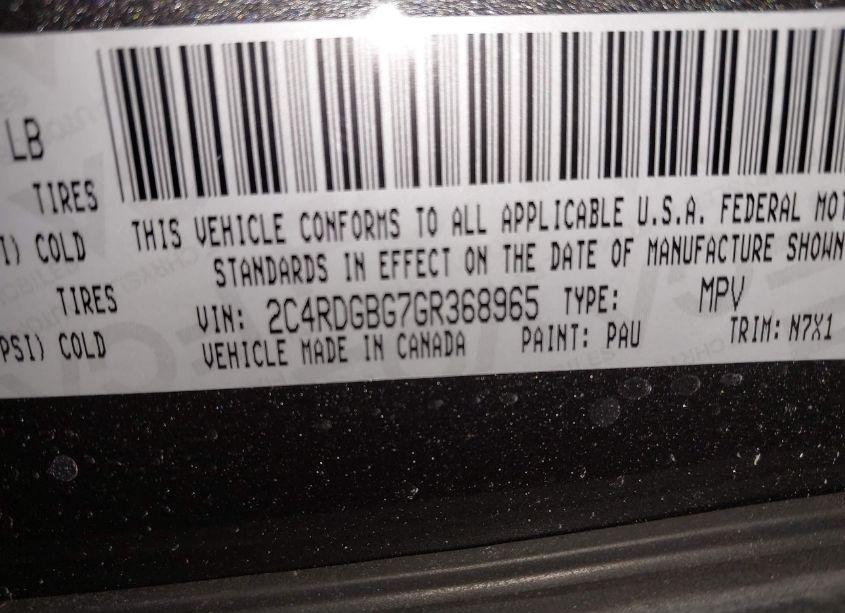 Photo 9 of 2016 Dodge Grand CARAVAN SE PLUS (VIN 2C4RDGBG7GR368965)