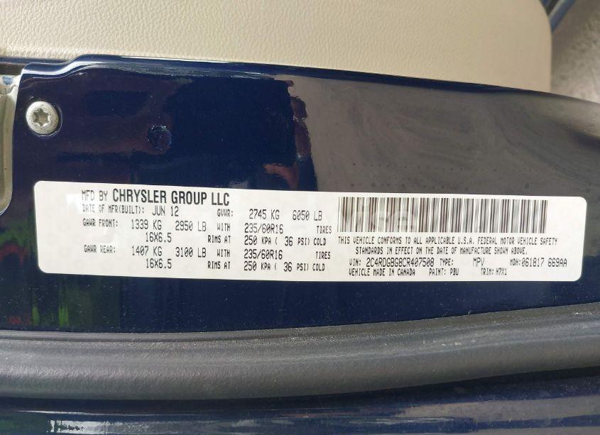 Photo 9 of 2012 Dodge Grand CARAVAN SE/AVP (VIN 2C4RDGBG8CR407508)