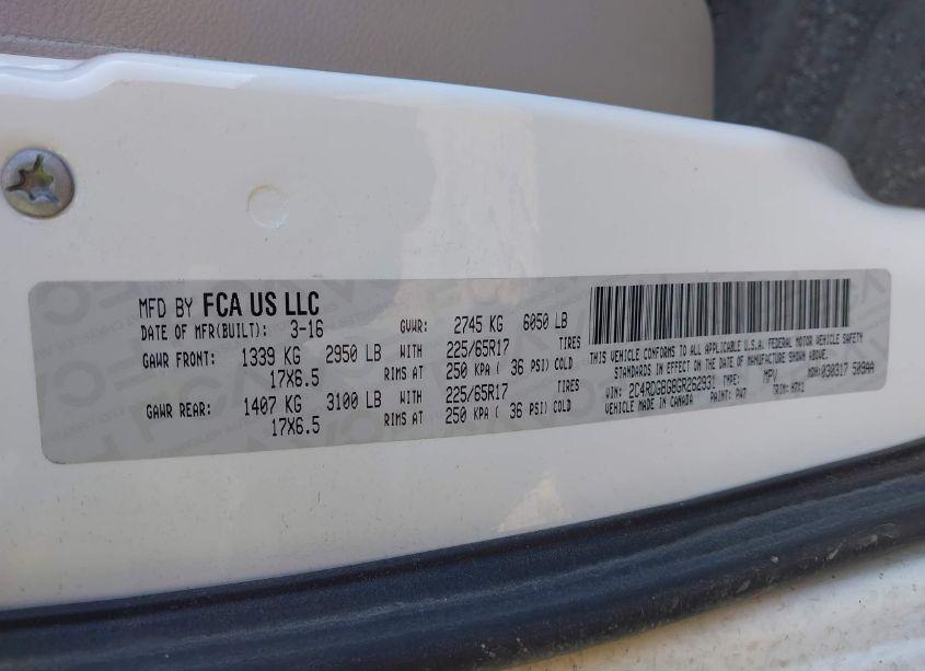 Photo 9 of 2016 Dodge Grand CARAVAN SE (VIN 2C4RDGBG8GR262931)