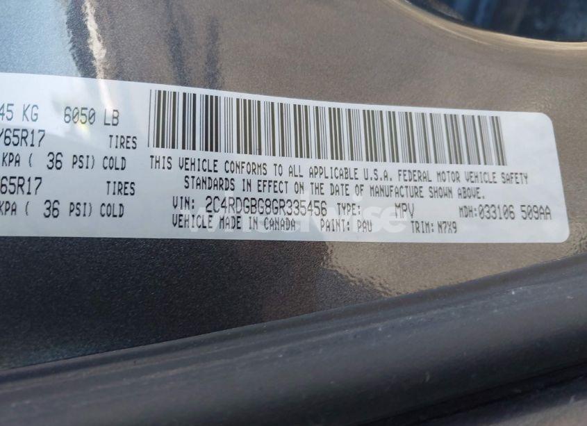 Photo 9 of 2016 Dodge Grand CARAVAN SE PLUS (VIN 2C4RDGBG8GR335456)