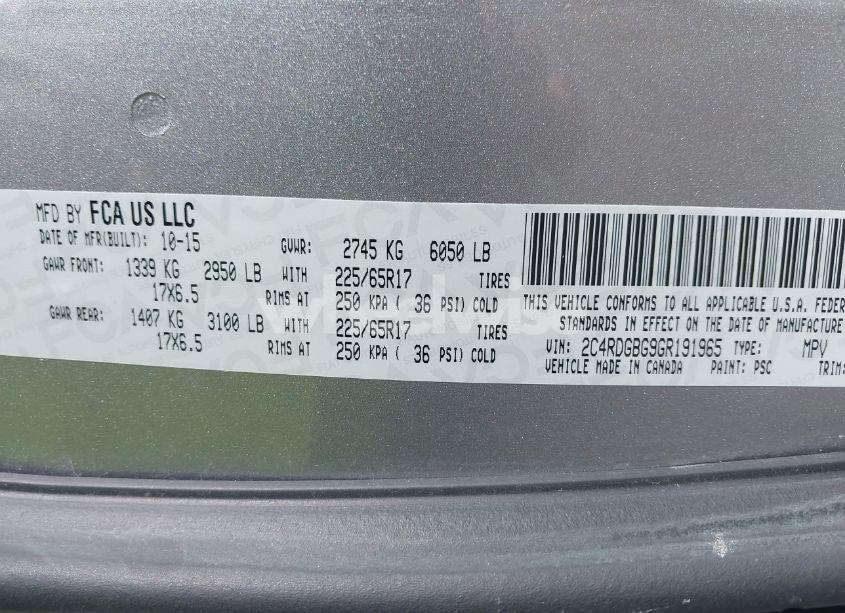 Photo 9 of 2016 Dodge Grand CARAVAN SE (VIN 2C4RDGBG9GR191965)