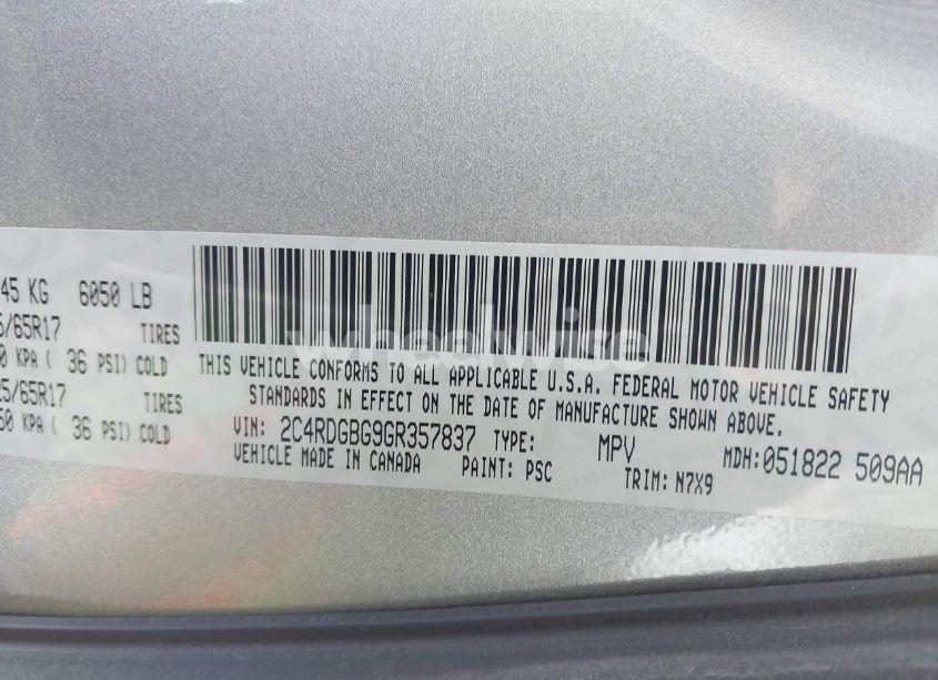 Photo 9 of 2016 Dodge Grand CARAVAN SE PLUS (VIN 2C4RDGBG9GR357837)