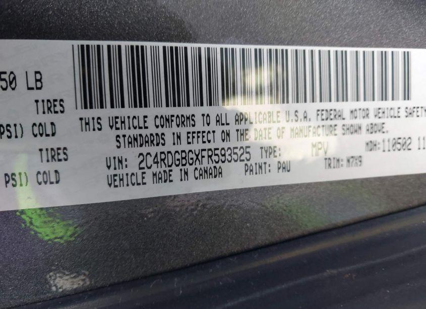 Photo 9 of 2015 Dodge Grand CARAVAN SE (VIN 2C4RDGBGXFR593525)