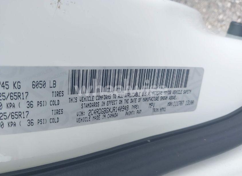 Photo 9 of 2018 Dodge Grand CARAVAN SE (VIN 2C4RDGBGXJR140949)