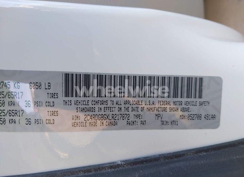 Photo 9 of 2020 Dodge Grand CARAVAN SE (VIN 2C4RDGBGXLR217872)