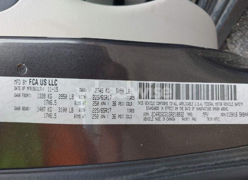 Photo 9 of 2016 Dodge Grand CARAVAN SXT (VIN 2C4RDGCG1GR218932)