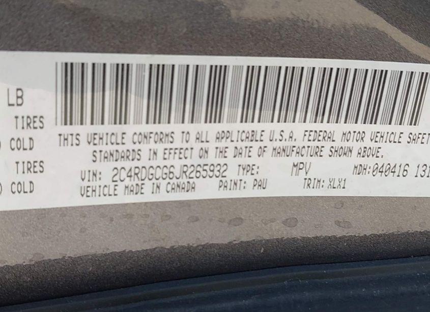 Photo 9 of 2018 Dodge Grand CARAVAN SXT (VIN 2C4RDGCG6JR265932)