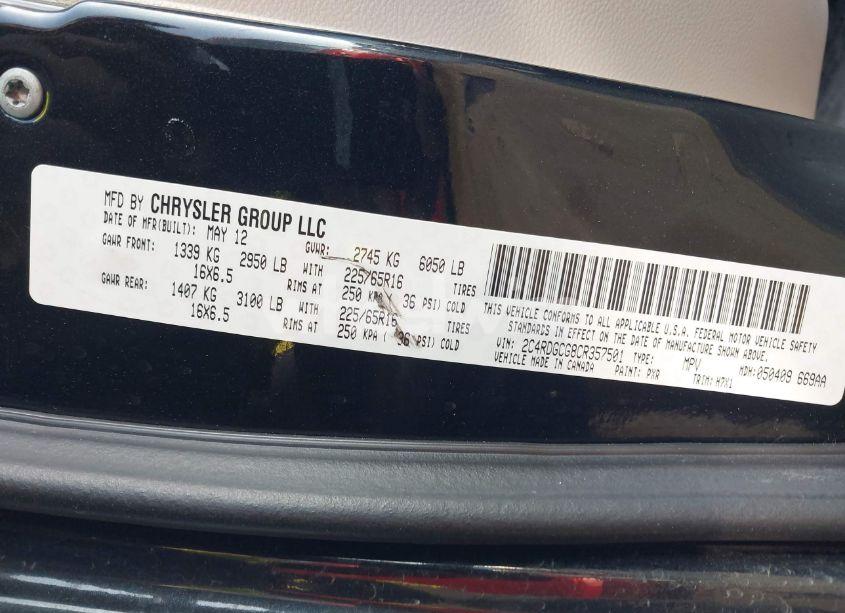 Photo 9 of 2012 Dodge Grand CARAVAN SXT (VIN 2C4RDGCG8CR357501)