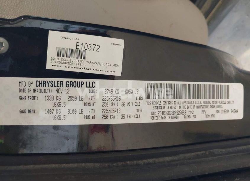Photo 9 of 2013 Dodge Grand CARAVAN CREW (VIN 2C4RDGDG2DR627693)